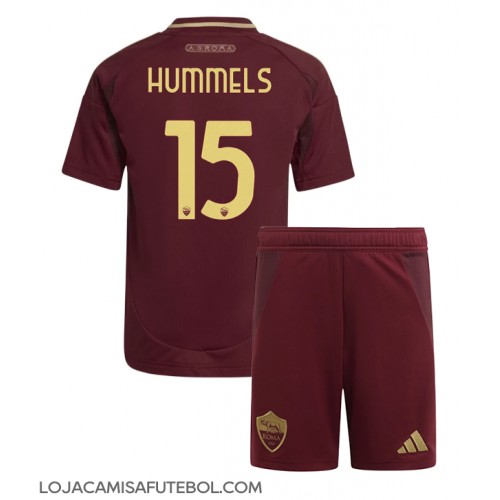 Camisa de Futebol AS Roma Mats Hummels #15 Equipamento Principal Infantil 2024-25 Manga Curta (+ Calças curtas)